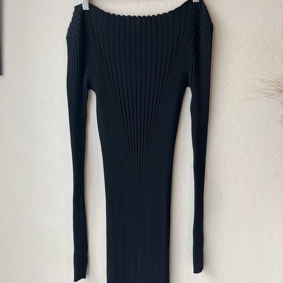 Toteme Dress Ribbed Knit Black Long Sleeve Orville Midi Dress‎ Size Medium - Picture 8 of 13